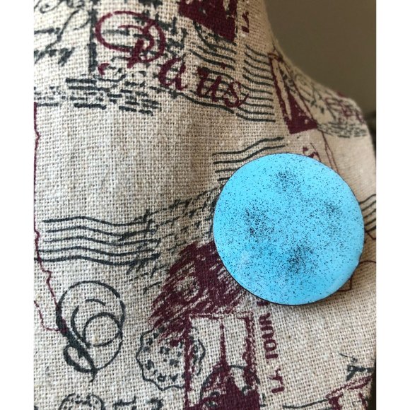 Vintage Mid Century Modern Robin Egg Blue Copper Enamel Speckled Pin 1950s - Picture 2 of 5